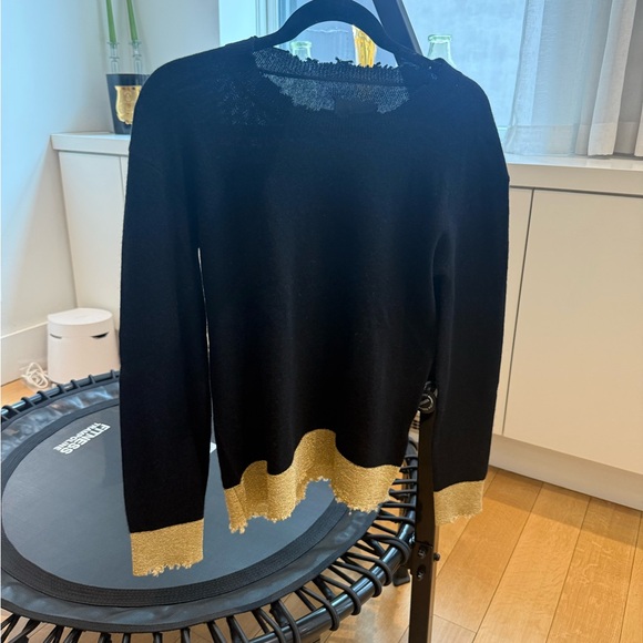 RtA Black cashmere Crewneck Sweater with Gold Metallic Trim - Picture 2 of 3